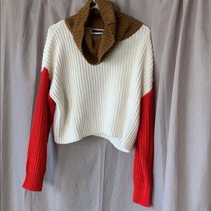 Block color cowl neck sweater